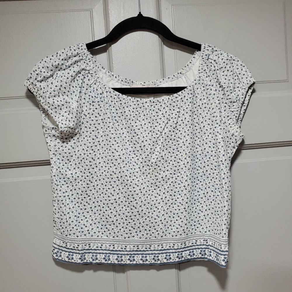 Aeropostale Women Top Size XS Short Sleeve Blue Floral Lightweight Cropped